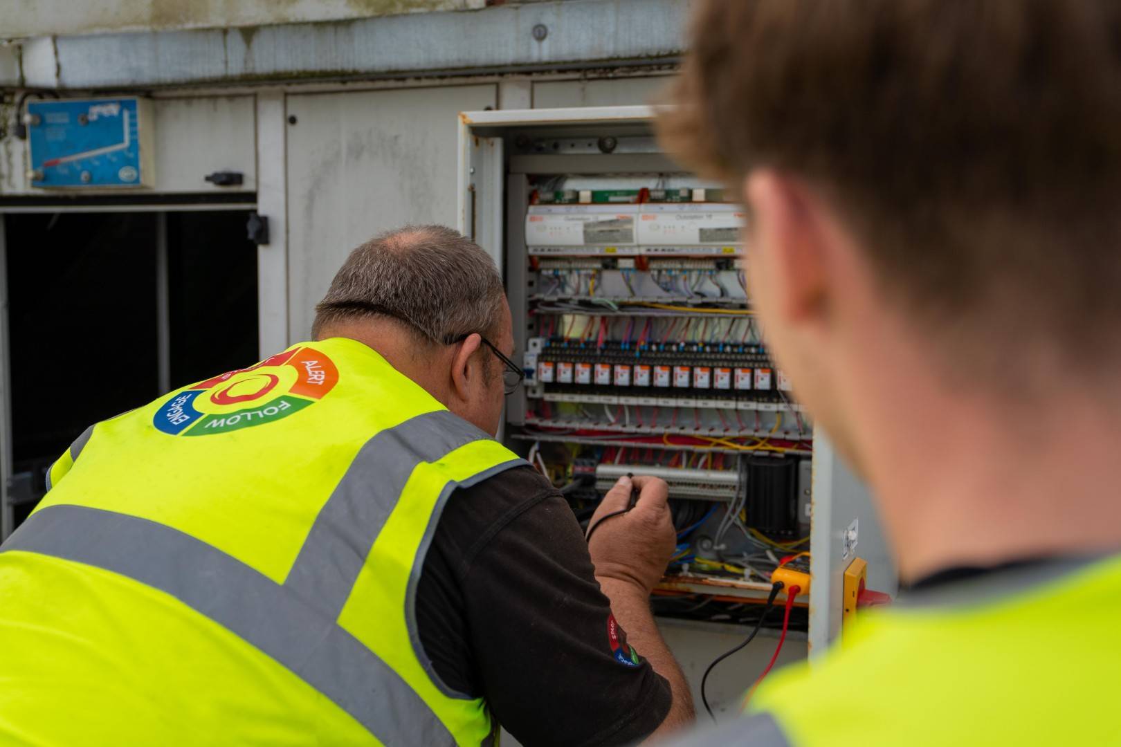 Engineer working on electrical system